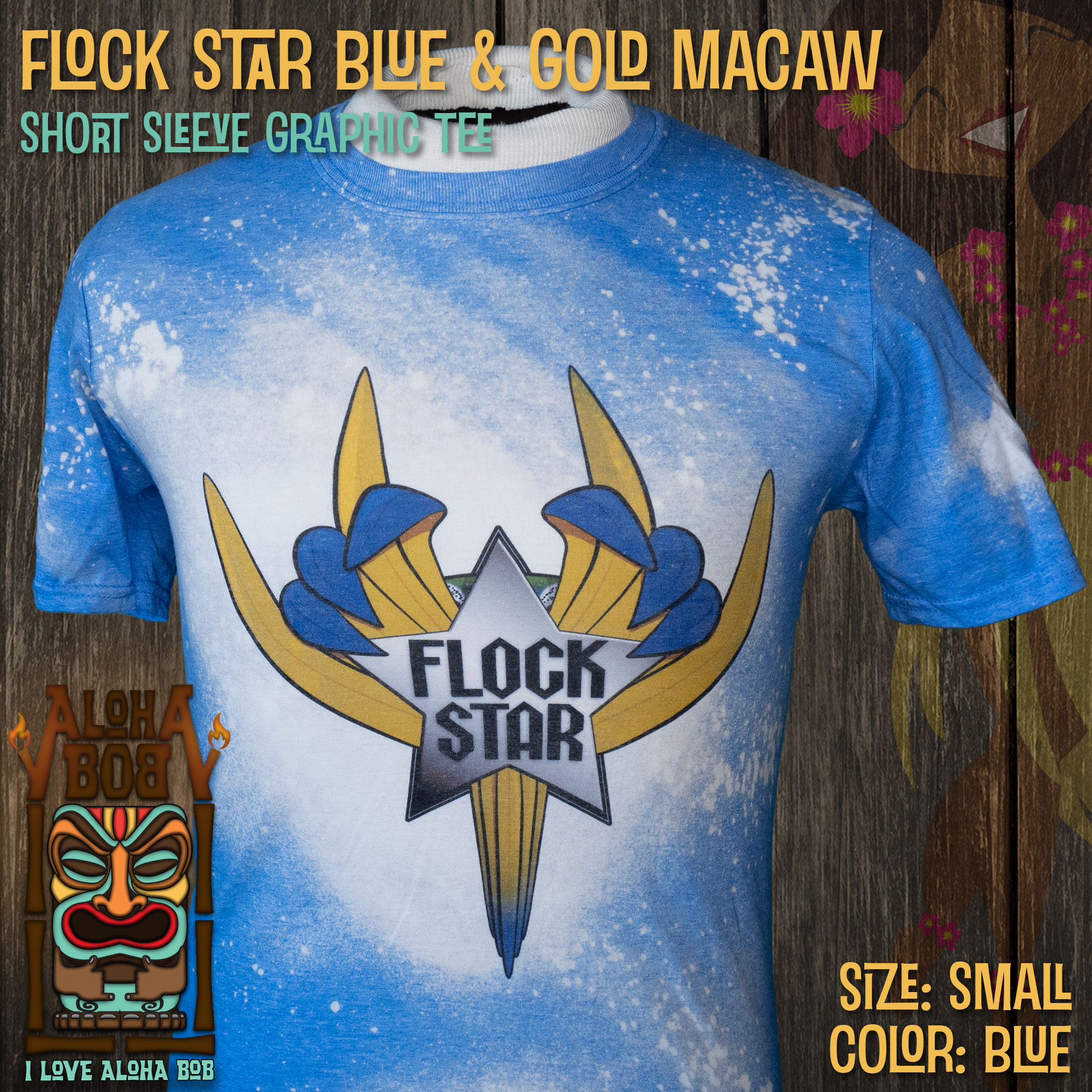 Blue and Gold Macaw Parrot Flock Star Small T-Shirt