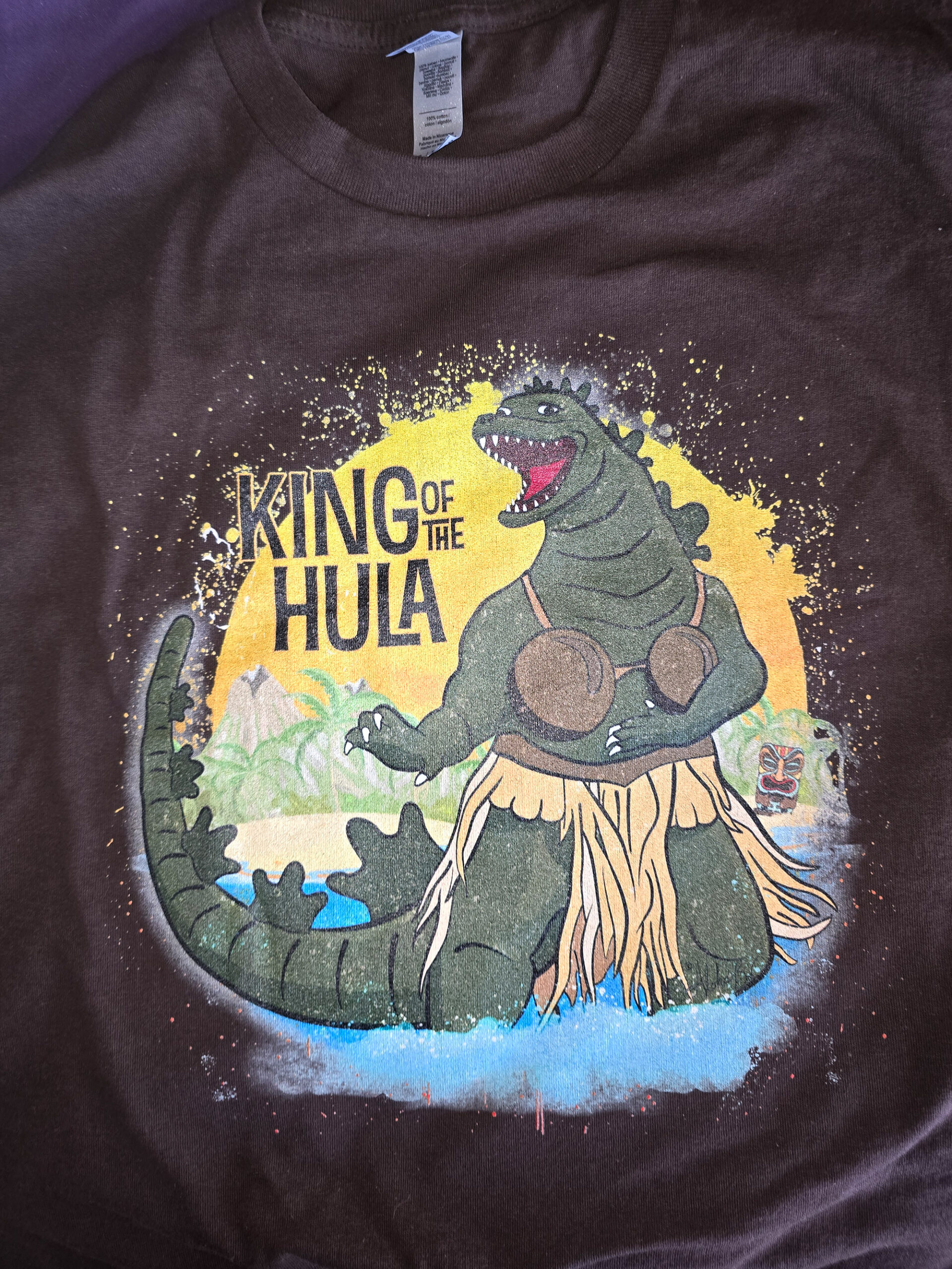 Godzilla King of the Hula Large Chocolate Tee